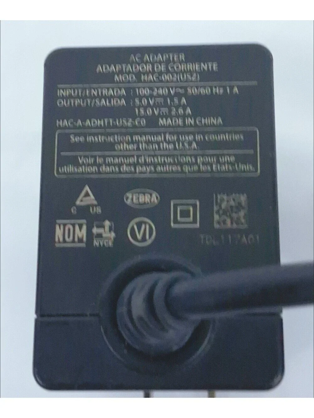 OEM Nintendo Switch AC/DC Adapter HAC 002(USZ) In 100-240 Out 5 & 15VDC Tested